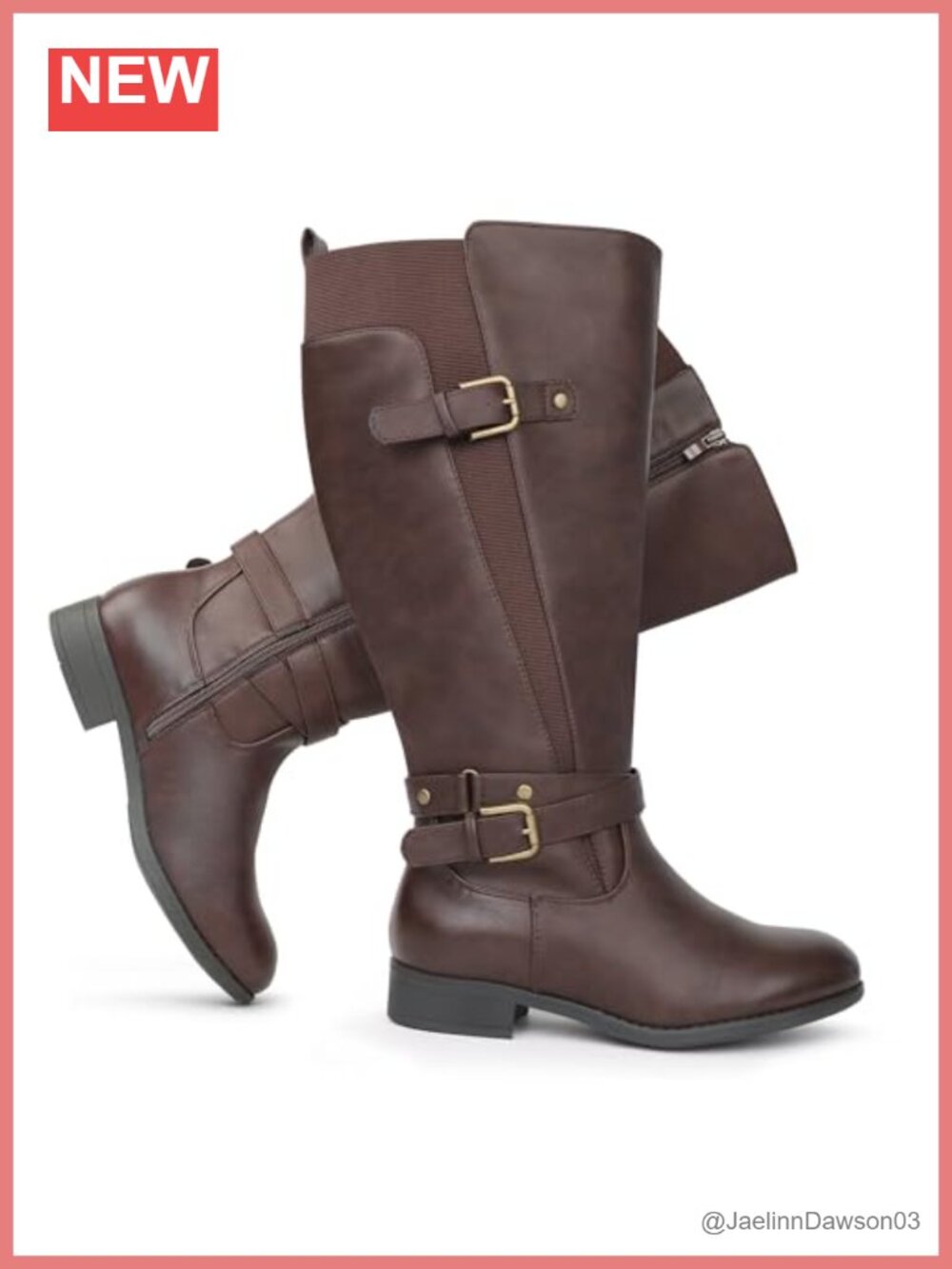 Extra Wide Calf Faux Leather Knee High Riding Boots Low Heel Ankle Strap